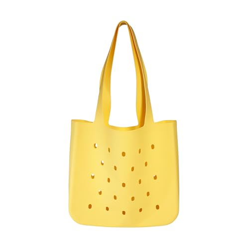 Silicone Beach Bag, Waterproof Large Tote Bag for Women, Charm Compatible Bag - color: Yellow