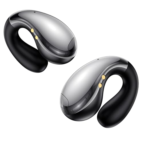 Boytond Ultra Open Ear Earbuds, Comfort Clip On Earbuds, Wireless Bone Conduction Headphones with Bluetooth 5.3, Fast Charging Fast Charging for Running, Sports, and Travel, Mirror Black