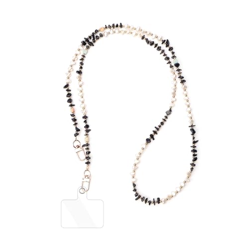 inewateri Universal Phone Lanyard Crossbody Neck Strap with Natural Stone Crystal Charm - Anti-Lost Wrist Strap Cellphone Chain Accessories for Keys Wallet ID Badge, Black - color: Black