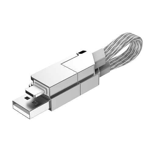 6-in-1 Multi USB Cable – 100W PD Fast Charge Keychain, Magnetic, White Gray