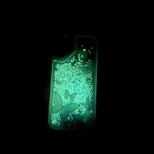 Compatible with iPhone 17 Pro Glitter Butterfly Case Glow in The Dark Women Girls Girly Bling Sparkle Flowing Quicksand Light up Soft TPU Bumper Luminous Clear Phone Cover, Pink - color: Blue, size: iPhone 17