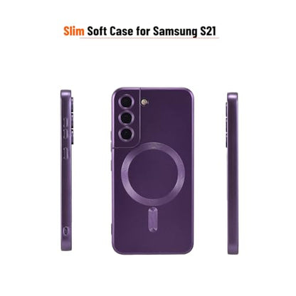 Magnetic Case for Samsung Galaxy S21, Soft Silicone with Camera Protection, Anti-Scratch Compatible with MagSafe, Purple - color: Purple, size: S21