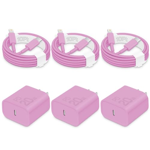 CXX 20W Fast Charger for iPhone 14/13/12 [3-Pack, MFi Certified] - color: Pink, size: 10FT