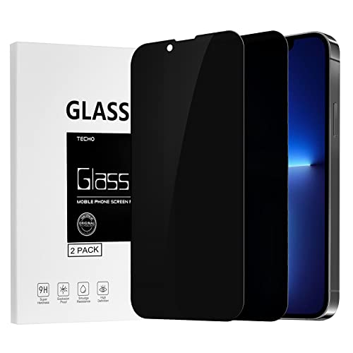TECHO Privacy Screen Protector Compatible with iPhone 16e / iPhone 14 / iPhone 13 / iPhone 13 Pro Tempered Glass Film (Edge to Edge Full Coverage) (Anti Spy) (Case Friendly) (2 PACK) (6.1 inch)