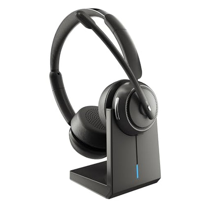Angteela Wireless Headset with ANC & ENC, Bluetooth 5.4 Headset, Wireless Headphones with Flip-to-Mute Microphone for Work from Home/Office/PC/Cell Phones - color: Metalic Dark Gray