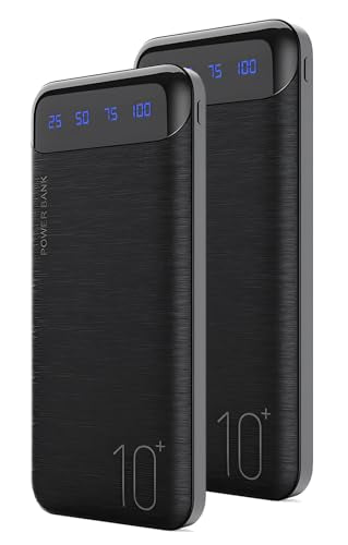 YOBON Power Bank 2 Pack 10000mAh Portable Charger with 2 USB 2.4A Outputs & USB C in/Out Slim Battery Pack for Huawei iPhone 16 15 14 13 12 iPad Samsung Galaxy Android Tablet - color: Black + Black