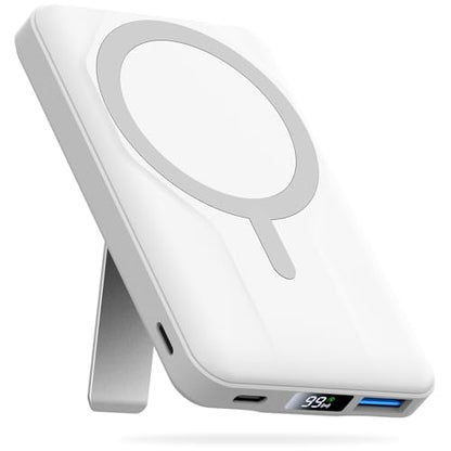 Azmuth for MagSafe Portable Charger, 10000mAh Magnetic Power Bank 20W PD | Fast Charging,Wireless Battery Pack with LED Display & Stand,Travel Essentials,for iPhone 17/16/15/14/13/12 Series - color: White