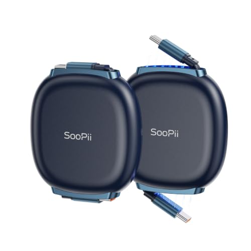 SOOPII 240W Retractable USB C Cable with Mag Snap Storage (2Pack 5.91FT) - color: NavyBlue, size: 5.91FT-2Pack