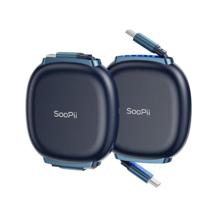 SOOPII 240W Retractable USB C Cable with Mag Snap Storage (2Pack 5.91FT) - color: NavyBlue, size: 5.91FT-2Pack