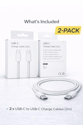 USB C Cable 2M (6FT) 2-Pack Fast Charging USB C to USB C Cable for Samsung Galaxy S23 S24 iPad USB-C Devices Durable Charging Cord