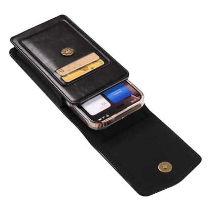 Cell phone Waist Bag with Belt Clip Leather, Vertical Cell Phone Belt Pouch for Men's, Smartphone Waist Holder Wallet Hiking Travel Carrying Case Belt Holster Pack with Card Slot Carabiner Hook - color: Black, size: 6.5 INCH