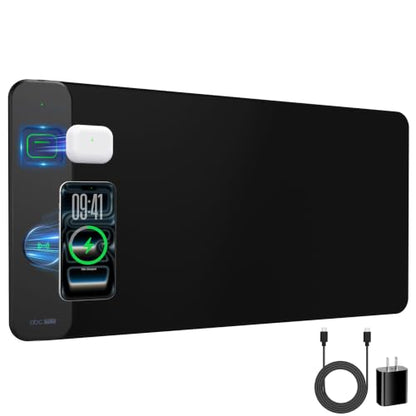 Magnetic Wireless Charging Mouse Pad, 31.5"x15.8" Large Desk Mat - color: Black-Adatper