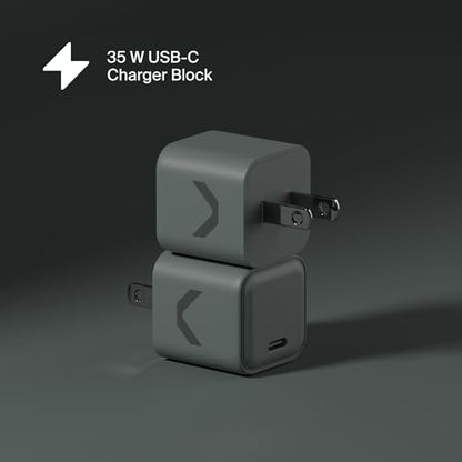 CLEMM Core USB-C Charger Block Power Adapter for iPhone 17/16/15/14/13/12/11/X, Galaxy S24 Ultra/S23 35W Max Output Fast Charging, Foldable, GaN, PPS, 3.0, 1 Port, Compact Sleek Design, Gray
