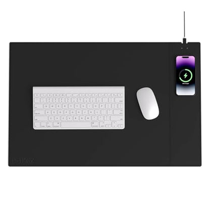Magnetic Wireless Charging Mouse Pad, Office Desk Mat with Wireless Charger, Multifunctional Large Desk Pad with Non-Slip Base, Waterproof Leather Desk Pad for Gaming and Office Use(60X40cm)