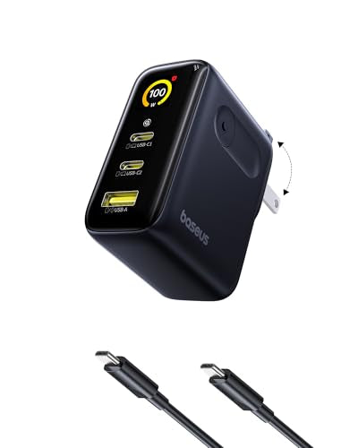 Baseus Picogo 100W USB C Charger, 3-Port Multi-Device Fast Charging Laptop Charger with Smart Display & Touch Control, GaN Power Adapter for MacBook Pro, iPhone 17/16, Pixel, Steam Deck, ROG Ally - size: 100W