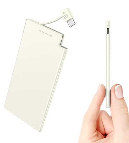 Auskang Thin Portable Charger with Built in USB-C Cable-5000mAh Slim Power Bank Compatible with Samsung, Google Pixel/Android Phones/ iPhone17 16 15 Series etc-Thin Battery Pack for Outdoor Travel