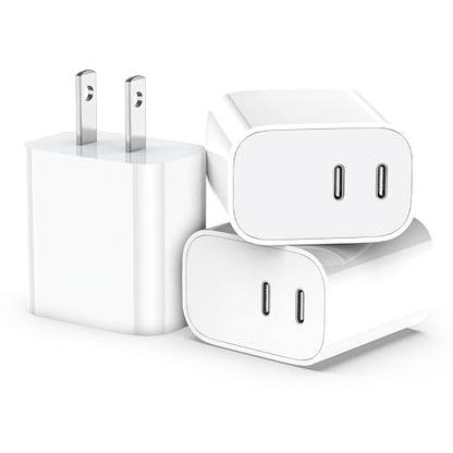 USB C Charger Block 3 Pack, Dual Port 20W Fast Wall Plug - color: White