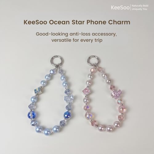 Ocean Star Beaded Phone Charm Wrist Strap - Handmade Iron Wire Phone Chain Lanyard, Durable Anti-Lost Hands-Free Wrist Holder for Travel & Shopping, Blue - color: 04 Ocean Star Blue