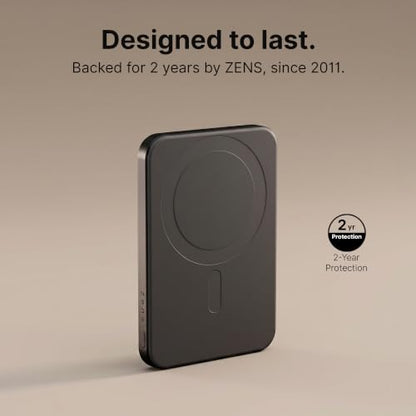 ZENS Magnetic Power Bank 10000mAh, MagSafe Battery Pack Qi2 15W Wireless Charger + 20W USB-C Slim Aluminium Portable Charger for iPhone Air/17/16/15/14/13/12 & AirPods, 12in Cable, Black - color: Black