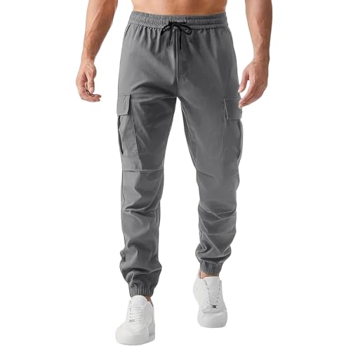 Men's Cargo Pants Canvas Durable Tactical Water Resistant Flap Pockets BDU Travel Camping Tactical Pants for Men - color: A Dark Gray, size: Medium