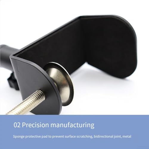 Metal Base C-Shape Table Mount Clamp with Cantilever Bracket and 360° Rotation for Desktop or Bedside Use, Black(white)