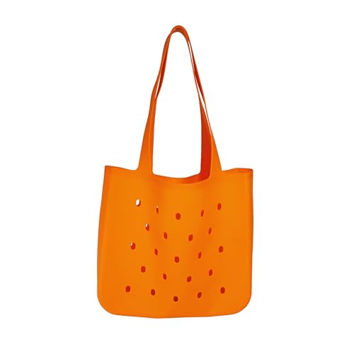 Silicone Beach Bag, Waterproof Large Tote Bag for Women, Charm Compatible Bag - color: Orange