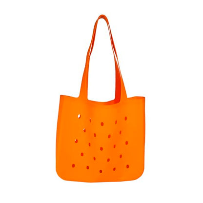 Silicone Beach Bag, Waterproof Large Tote Bag for Women, Charm Compatible Bag - color: Orange