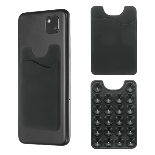 uxcell 2 Pack Suction Phone Card Holder, Silicone Suction Cup Phone Grip Card Holder Mount with Card Slot for Cellphone, Black - color: Black