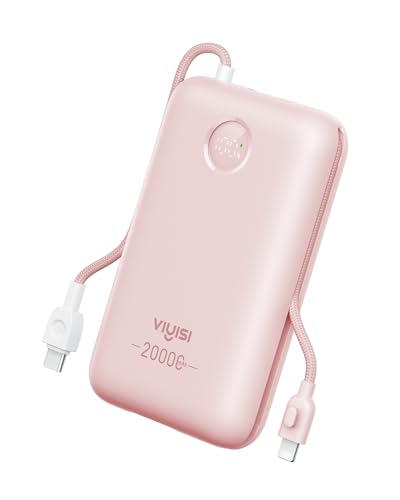 VIYISI Power Bank 20000mAh 30W Fast Charging with Built-in Cables, Pink - color: Pink
