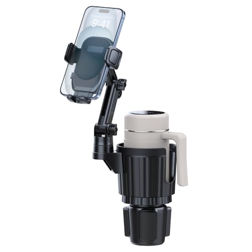 Cup Holder Phone Mount for Car, 2 in 1 Cell P Car Mount 360 Rotation Cup Holder Expander for Stanley 10-40oz Drink Bottles, Mugs and Phone Compatible with iPhone Samsung
