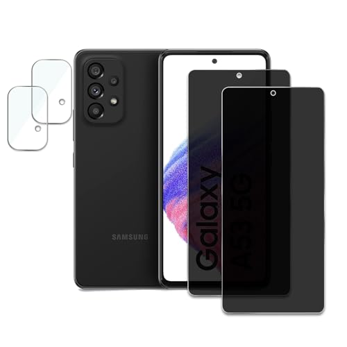 [2+2 Pack] Privacy Screen Protector for Samsung Galaxy A51/A52/A53 5G, Anti-Spy Shatterproof Tempered Glass with Camera Lens Tempered Glass 9H Hardness Bubble Free Anti-Glare Case Friendly