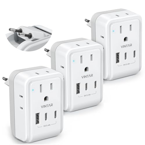 VINTAR 3 Pack European Travel Plug Adapter, 7 in 1 Type C Foldable Plug - style: 17W-Type C - Most of Europe - 3 Pack
