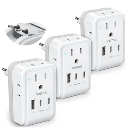 VINTAR 3 Pack European Travel Plug Adapter, 7 in 1 Type C Foldable Plug - style: 17W-Type C - Most of Europe - 3 Pack