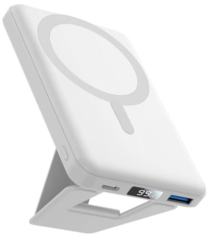 AOGUERBE Magnetic Power Bank, 10000mAh Wireless Portable Charger with Stand - color: Cream White