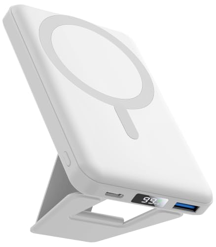 AOGUERBE Magnetic Power Bank, 10000mAh Wireless Portable Charger with Stand - color: Cream White