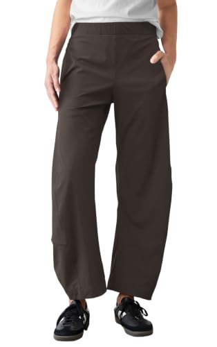 Womens Barrel Travel Pants Elastic Waist Baggy Ankle Pants with Pockets - color: Stretchy-coffee, size: X-Small