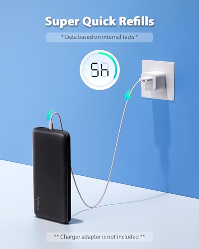 Miady 2-Pack Portable Charger, Slim 10000mAh Power Bank Dark Black+White - color: Black+White