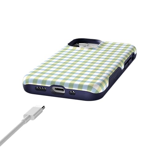 Casely iPhone 12 Mini Case | Pastel Picnic | Blue & Green Gingham | Bold Protective Design | Compatible with MagSafe - color: Pastel Picnic | Blue & Green Gingham, size: Iphone 12 Mini