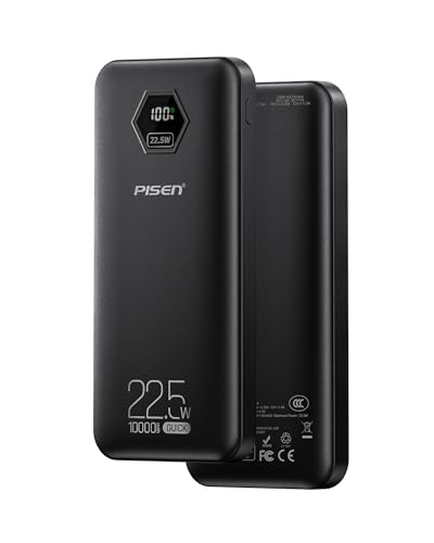 PISEN 10000mAh 3C Power Bank - 10000mAh 22.5W CCC Certified Power Bank, Travel Battery Pack 3C Portable Charger, PD QC LED Display Travel Portable Charger 2USB-A, 1USB-C for iPhone, Samsung and More