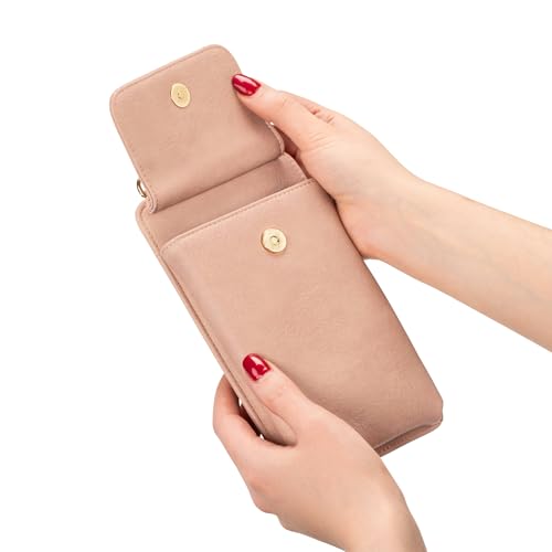 Crossbody Phone Purse for Women – RFID Phone Case Wallet w/Magnetic Closure & Separate Zipper Pocket Crossbody Bag - color: Pink
