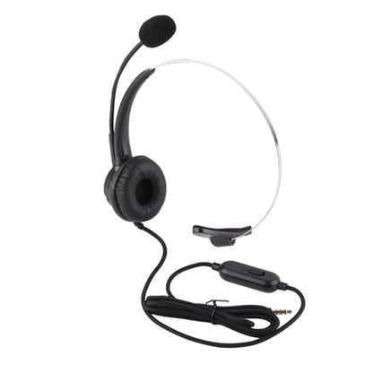 Wired Trucker Headset with Noise Cancelling Microphone, Mono Headset for Call Center and Customer Service, 3.5mm Wired Telephone Headset with Volume Control for Cellphone