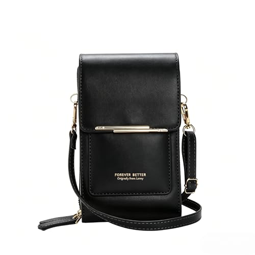 Touchscreen Phone Crossbody Bags for Women,Anti-Theft PU Leather Messenger Bag,RFID Blocking Small Mobile Phone Purse Wallet - color: Black