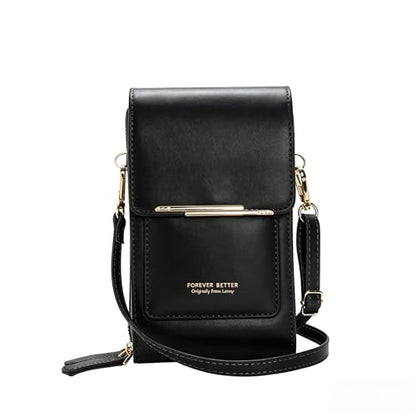 Touchscreen Phone Crossbody Bags for Women,Anti-Theft PU Leather Messenger Bag,RFID Blocking Small Mobile Phone Purse Wallet - color: Black