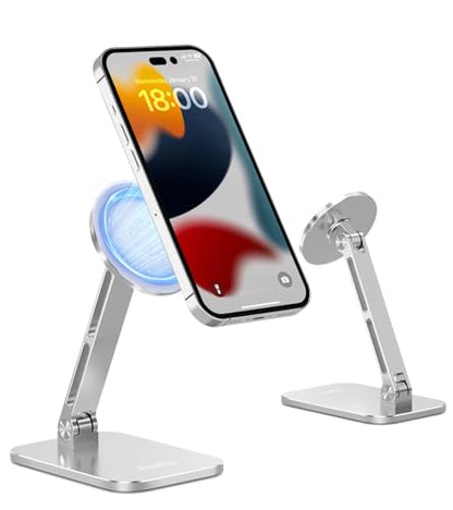 Aoviho Magnetic Phone Stand for Desk with 360 Rotating Head, Silver - color: Silver