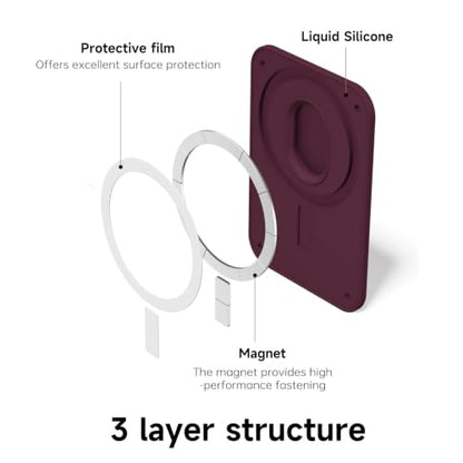 oakxco Magnetic Phone Wallet Stick On, Secure Phone Card Holder Silicone Compatible with Magsafe, Adhesive Pocket Sleeve ID Credit Card, Slim Thin Card Case, Compatible with iPhone Samsung, Burgundy - color: Burgundy