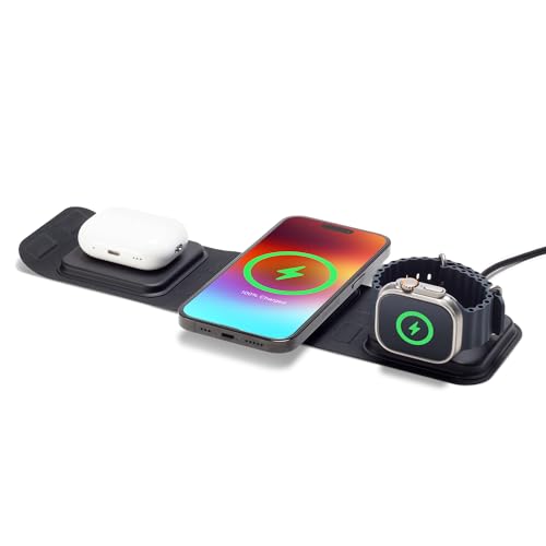 mophie 3-in-1 Travel Charger v2 with MagSafe - Portable Wireless Charging Hub, Compatible with Apple Devices, iPhone 16/15/14/13/12, Apple Watch Series 10 to 1 & Ultra, AirPods Pro/3rd Gen, Black - color: Black, style: Gen 2