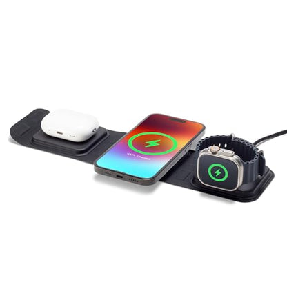 mophie 3-in-1 Travel Charger v2 with MagSafe - Portable Wireless Charging Hub, Compatible with Apple Devices, iPhone 16/15/14/13/12, Apple Watch Series 10 to 1 & Ultra, AirPods Pro/3rd Gen, Black - color: Black, style: Gen 2