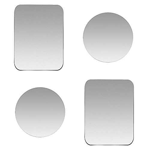 SALEX Replacement Metal Plates Set 4 Pack for Magnetic Car Phone Holders, Wall, Air Vent Mounts, Cases, Magnets. Kit of 2 Silver Round and 2 Rectangular Iron Discs Without Holes. 3M Adhesive Backing. - color: Mix 4 pack