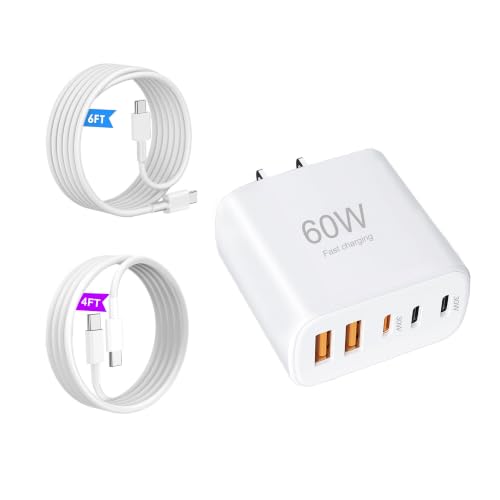USB C Wall Charger，Multi-Port (3C+2A) Fast Charging Wall Plug with 4FT& 6FT USB-C Cable Compatible with i Phone 17/16/15/ S ansung S25/S24/S23 and More - color: White*1（3C2A）