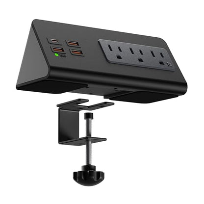 Upgraded,Desk Edge Clamp Mount Power Strips with USB Ports, PD20 W Fast Charging USB-C Port and 3 AC Outlets, Nightstand Charging Station,Office Tabletop Accessories,5.6 Ft Extension Cord - size: 1-Pack